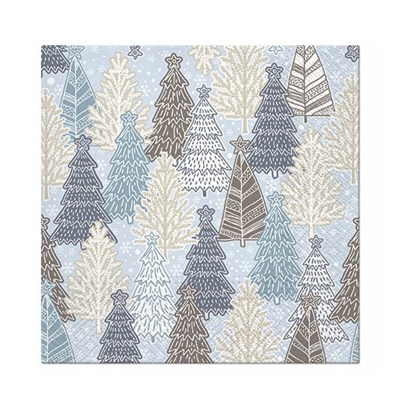 Christmas Napkins GLITTERY SPRUCES Lunch Napkins 40pcs, Blue and Beige