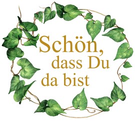 20 Napkins Green Leaves Around Saying Gold | Schön dass Du da bist | Christening | Communion 33 x 33 cm