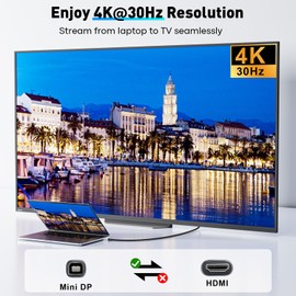 UANTIN Mini DisplayPort to HDMI Cable 10FT | 4K High-Speed Thunderbolt 2 (DP) to HDMI Braided Cord, Mini Display Port for MacBook Air/Pro. Mac mini, Surface Pro/Dock