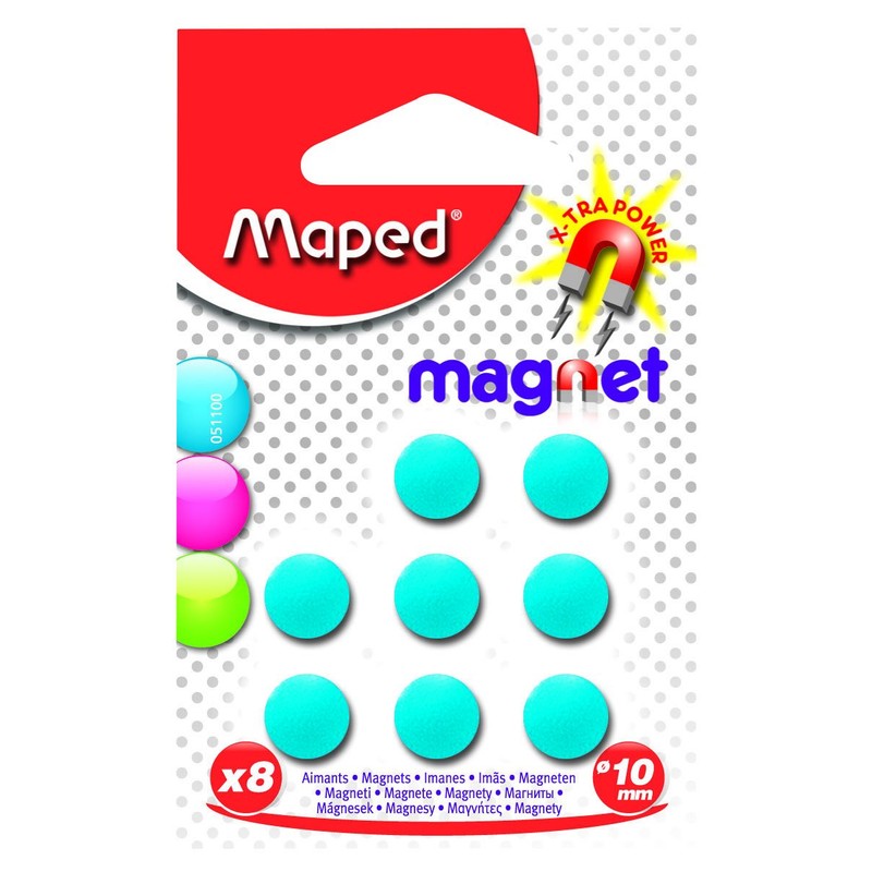 Maped 051100 Round Magnets, 10mm, Pack of 8, Assorted Colours