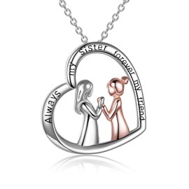 YFN Schwestern Halskette 925 Sterling Silber Beste Freundin Anhänger Immer meine Schwester für immer mein Freund Schmuck Herz Geschenke für Damen Mädchen