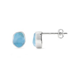 LUSTRE AND LIGHT Natural Rough Larimar Stud Earrings for Women in Sterling Silver, Gemstone Jewelry Gifts for Her Birthday, Anniversary, Graduation (Bezel-Set, 6x4mm)