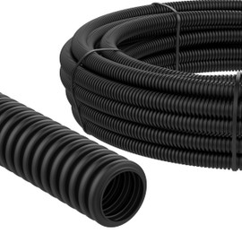 AUPROTEC Corrugated Pipe, Unslotted, 2 to 50 m, Empty Tube for Underground Cables, UV-Resistant, Cable Protection Tube, Cable Hose, Black, Inner Diameter 14 mm, Length 2 m