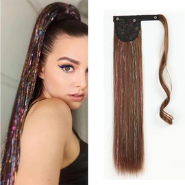 Straight Ponytail Extension, 22Inch Long Drawstring Straight Hair Extensions Natural Soft Synthetic Pony Tail Hairpiece for Women Girls (#12 Dark brown)