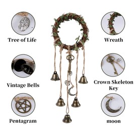 Witch Bells for Home Protection, 2Pack Handmade Witch Wind Chimes Safacre Witch Decor Aesthetic Wind Chimes for Home Garden Courtyard Decor