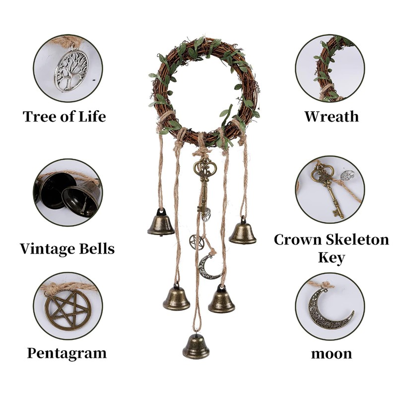 Witch Bells for Home Protection, 2Pack Handmade Witch Wind Chimes