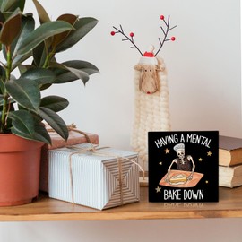 OVAcational Funny Kitchen Baking Wooden Box Sign Desk Decor,Baking Wooden Block Box Sign Decoration For Bakery Counter Cabinet Dining Room Decor 5x5 Inches,Kitchen Gift For Women Men Bake Lover Bakers