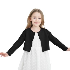 TRENDSTITCH Girls’ Long Sleeve Button Down Cropped Cardigan Sweater Kids Cute Soft Knitted Bolero Shrug Dressy Tops 3-10 Years,Black,3-4