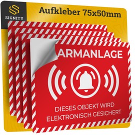 SIGNITY Video Surveillance Sticker – White – 75 x 50 mm – 4 Pieces – Premium Sticker with Protective Laminate – Camera Surveillance – Burglary Protection v3