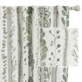 MEETSKY Sage Green Curtains 72 Inches Long 2 Panels Boho Curtains for Living Room Light Filtering Patterned Drapes for Bedroom Linen Style Back Tab Leaf Print Window Treatment, 50” Wide Each Panel