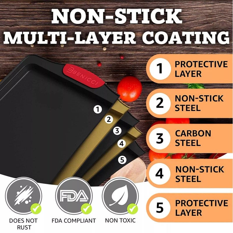 Benicci Premium Non-Stick Baking Sheets Set of 3 - Deluxe