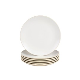 10 Strawberry Street Two Tone Coupe 8” Salad Plate Set Of 6, Tan/White