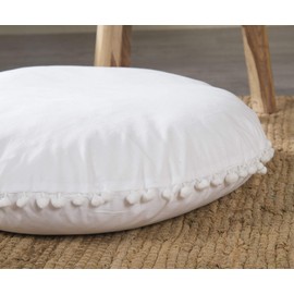 Funda de cojín de piso para manualidades, funda de cojín decorativa de mandala, tamaño grande con pompones, partículas suaves, funda de puf redonda, decoración de yoga, 32 pulgadas, color blanco puro