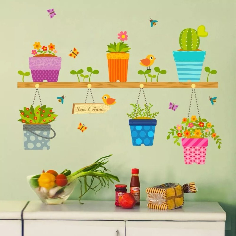 DaraBaby Vinil Decorativo Hogar Macetas Cactus Flores Sala Estancia
