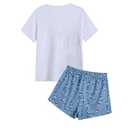 VENTELAN Women's Cute Cartoon Print Panda Print Tee and Shorts Pajamas Set