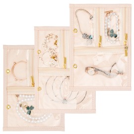 KPWEPK Leather Travel Jewelry Case Organizer,Jewelry Storage Book Binder with Clear Zipper Pouch & Lining-Portable Jewelry Bag for Earrings,Rings,Necklaces,Bracelets (3 PCS Beige- Inner Pages)