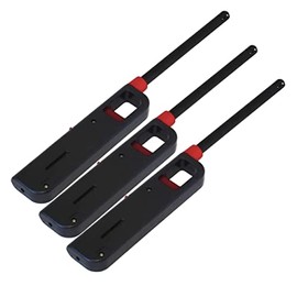 3 Pack - Fuel Included Handi BBQ Grill Click Flame Long Stem Lighter - Refillable Butane Gas Candle Fireplace Kitchen Stove Wind Resistant, Red