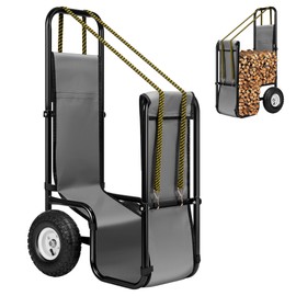 VIVOHOME Firewood Log Cart Carrier with Rubber Wheels and 600D Oxford Cloth, 250 LB Capacity Heavy Duty Steel Dolly Hauler, Rolling Wood Rack Storage Mover for Easy Transport Indoor Outdoor Use