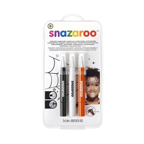 Snazaroo Brush Pens, Halloween Pack of 3, Safe and Non-Toxic, Precision Brush Nib, for Ages 3+,