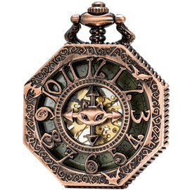 SEWOR Octagon Bat Mechanical Hand Wind Pocket Watch SEW189 (Red Copper)