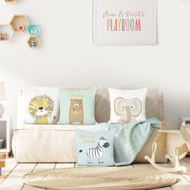 Bonhause Cartoon Animals Cushion Covers 45 x 45 cm Lion Bear Zebra Elephant Soft Velvet Decorative Throw Pillow Covers for Sofa Couch Bed Home Patio Decor Set of 4