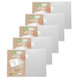 eco-eco A7 95% Recycled Clear Press Stud Popper Wallet, Plastic Folders (Pack of 25), eco154x25