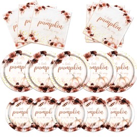 Decoraciones de baby shower de calabaza, decoración de otoño para baby shower, incluye platos desechables de calabaza, servilletas para pequeñas calabazas, para baby shower, suministros para fiesta de primer cumpleaños