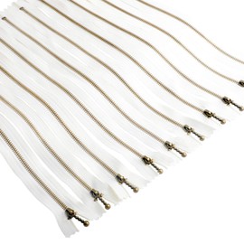 Beaulegan Metal Zippers 10 Pcs - #3 Antique Brass Close-end 6 Inch (15 cm), White