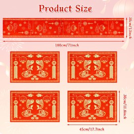 YVAINE 5Pcs Chinese New Year Decorations 2026 Lunar New Year Placemats and Table Runner, Spring Festival Kitchen Dining Red Gold Disposable Burlap Table Decoratio for Year of The Horse Party Supplies