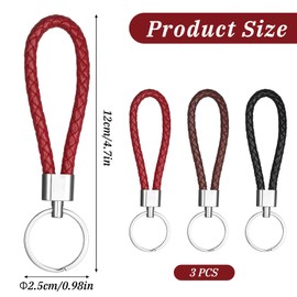 Lnngub 3 Pcs Handwoven Braided Leather Keychain,Woven Strap Keychain Braided Keychain Rope Keychain Key Chains Men Key Rings for Car Keys Keychain for Men and Women (Black,Red,Brown)