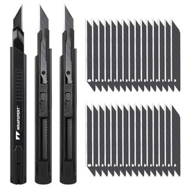 WRAPXPERT Utility Knife Retractable with 30 Degree Snap Off Blade,Box Cutter for Carton,Razor Knife Exacto Craft,3 Pack Retractable Knife for Office,Home Use,with 30 Extra 9mm Blades