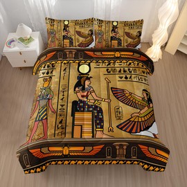 Nttopship Ancient Egypt Comforter Bedding Set with 2 Pillowcase Twin Size Pharaoh Pyramid Comforter Set for Kids Boys Girls Bedroom Decor
