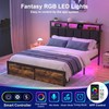 Queen Bed Frame with Storage Drawers, Upholstered Headboard with LED