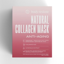 Body Restore Natural Collagen Face Mask - Sheet Made from Fermented Coconut Water, Support Deep Moisture, Dry Skin, Clean Beauty, Anti-aging (5 Pack)