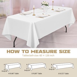 Pesonlook 1 Pack White Rectangle Tablecloth, 60 x 126 Inch Polyester Table Cloth Bulk Washable Polyester Fabric Tablecloths Table Cover for Wedding Party Banquet Buffet Table Holiday Dinner