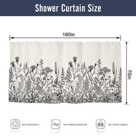 Riyidecor Clawfoot Tub Extra Wide Shower Curtain 180Wx72H Inch Flower Wrap All Around Circular Round Floral Wildflower Botanical Plants Herbs Decor Bathroom Polyester Waterproof Metal Hooks 32 Pack