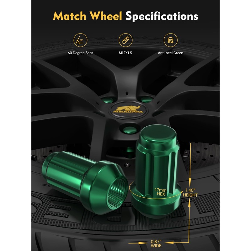 MIKKUPPA M12x1.5 Lug Nuts Green - Replacement for 1994-2013 Chevy