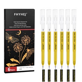Fhyhej 6Pack,1mm Extra Fine Point, Gold Gel Pens for Artists, Gold Gel Pen, Gold Ink Pen, Gold Pens for Black Paper, Gold Drawing Pens,Gold Pen for Artists Drawing