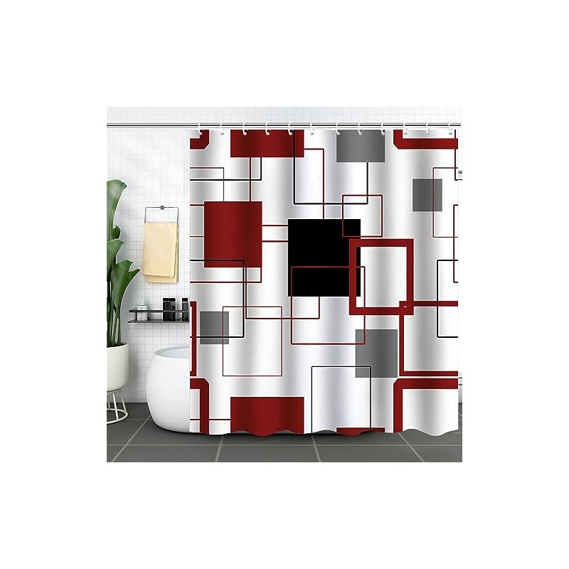 Mesnt Gray Shower Curtains for Bathroom, Polyester White Lines Pattern