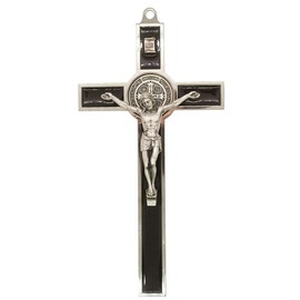 VILLAGE GIFT IMPORTERS Small Saint Benedict Wall Cross | Patron Saint of Students | 5.75" Tall | Silver-Tone Accents | Wall Cross, Christian Home Décor (Brown)