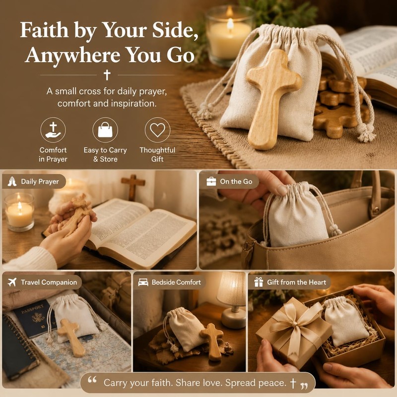 Small Wooden Crosses, 24 Pieces Holding Cross, 2.36in Portable Prayer
