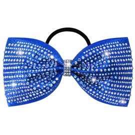 DEEKA Royal Blue Glitter Tailless Cheer Bows 5" Rhinestones Competition Hair Bow Elastic Band for Cheerleading Cheerleaders Girls (Glitter Royal Blue)