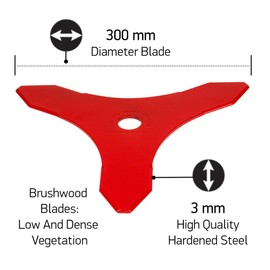 Oregon One-For-All 295497-0 Universal Brushcutter Blade 3 Tooth for Fresh Green Under Growth and Mowing for Stihl, Husqvarna, Mitox, Echo, Kawasaki and Other Machines,Red,3.0 x 300 mm