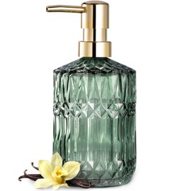 EMPO Clear Glass Soap Dispenser with ABS Plastic Pump, Crystal Lotion Dispensers for Kitchen Sink, Bathroom (Green)
