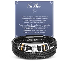 YIBONIKA Men Bracelets Gifts for Brother, Braided Leather Bracelet Present for Men Boys, Love You Forever Bracelet Gift with Box for Birthday Christmas Valentines Day Anniversary