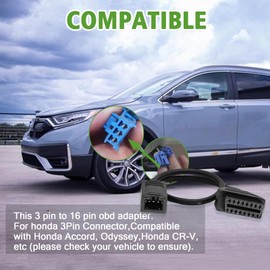 AMHTDOL OBD1 to OBD2 Adapter for Honda 3 Pin Cable,Compatible with Honda Vehicle 3pin Obd1 to 16pin Obd2 Adapter Cable Diagnostic Connector, Work with ELM327 OBD2 Scan Tool and OBD 1 Code Reader