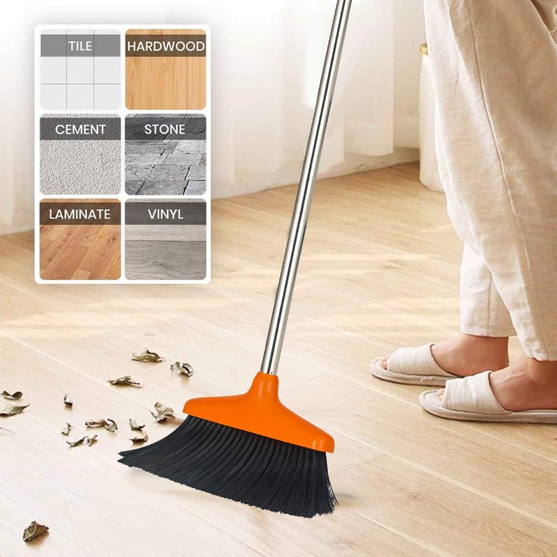 Woobroo Outdoor Broom Heavy Duty,Household Collapsible Angle Brush with 100