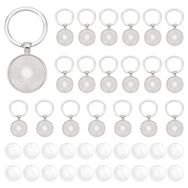 DICOSMETIC 20Pcs Keychain Cabochon Settings Blanks Bezel Trays Charm Round Trays for Keychain Blanks Trays for Photo Resin Alloy Keyring with 20Pcs Glass Cabochon for DIY Jewelry Making
