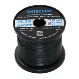 BNTECHGO 20 Gauge Silicone wire spool 250 ft Black Flexible 20 AWG Stranded Tinned Copper Wire