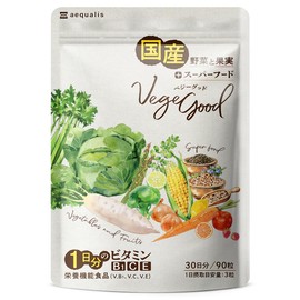 aequalis Veggie Good Domestic Vegetable Supplement 24 Types of Vegetables Superfood Multi-Vitamins Vegetable Deficiency Tablets 30-Day Supply